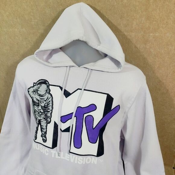 MTV Vintage Style Long Sleeve Unisex Hoodie Lilac Mens Womens Large #L - Picture 2 of 4